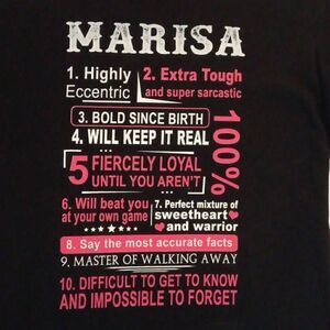 Marisa Tshirt Women's Size Large Brand Next Level Apparel  Graphic Name NWT